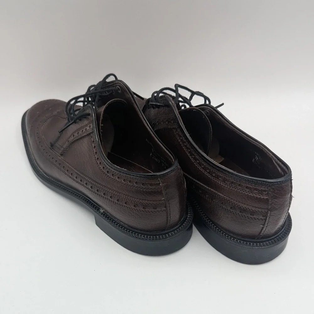 Mens Dark Brown Wingtip Oxford Brogue Dress Shoes Size 7.5 D 17006 Round Toe